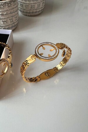 Gold Plated Quarter Gold Inserted Barley Chain Detailed Steel Cuff Bracelet - Allmisse