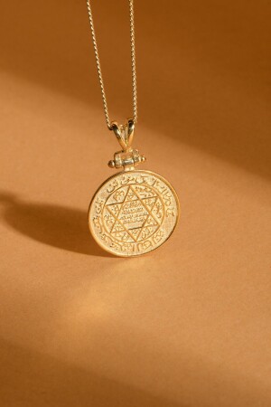 Gold Plated Seal of Solomon Model Silver Necklace KLYS1046 - Takıdepo