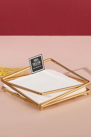 Gold Plated Stainless Filled Iron Napkin Holder Presentation Tableware Kitchen 18x18 - Mba Decor Metal Bending Art