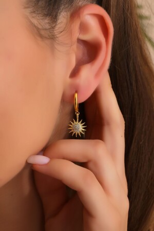 Gold Plated Zircon Stone Sun Model Earrings - Bilsen Store