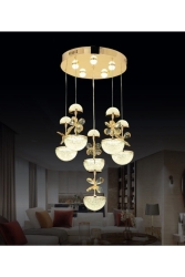 Gold Sarı Luxury Modern Sarkıt Kelebek Taşlı Altılı Led Avize burenze926 - burenze