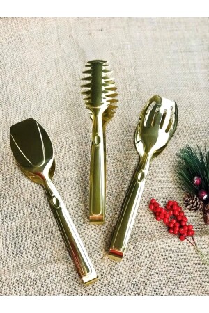 Gold Set of 3 Steel Tongs - Dame Marie