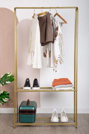 Gold Shelf Metal Footed Hanger Double Shelf Gold Footed Clothes Hanger Garment Hanger - Fec Reklam