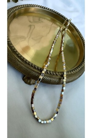 Gold Silver Cube Detailed Anti-tarnish Pipe Plate Necklace 6-DRK-Ring - Jerie