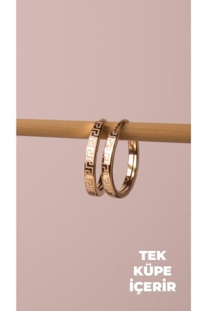 Gold Single Plain Patterned Hoop Earring 1. 6 Cm Hidden Lock - Tufanlar Kuyumculuk