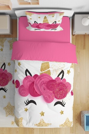 Gold Star Unicorn Patterned Single Baby Kids Bedding Set evnev00073 - Evpanya