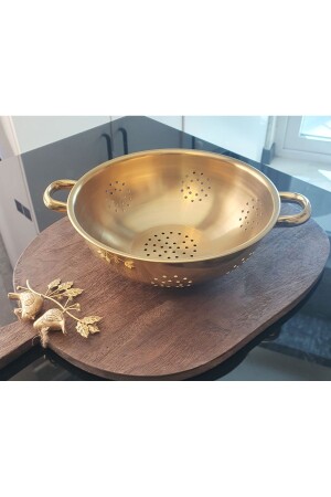 GOLD STRAINER-STAINLESS STEEL PASTA STRAINER WITH METAL HANDLE FOOT DEEP DRAINER 26 CM - Lovyco