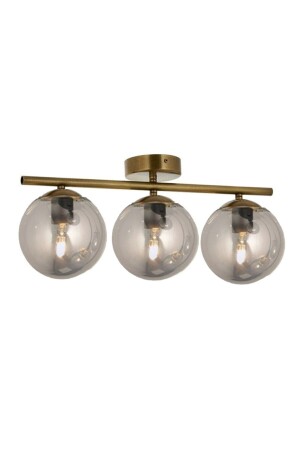 Gold Üçlü Modern Füme Camlı Plafonyer Avize LMBDR00772 - Lambadar