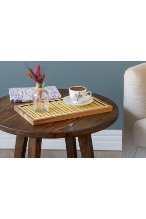 Golden Edge Wooden Hazeran Rattan Tray 0799906428628 - AHŞAP FABRİKASI