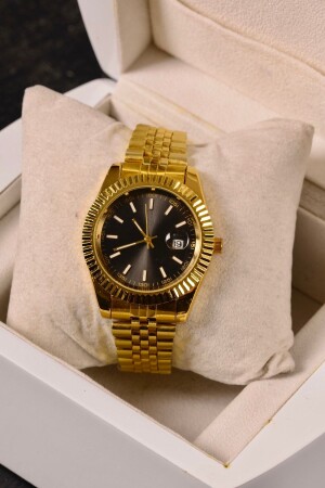 Golden Gold Double Color Steel Strap Calendar Men's Wristwatch kd142154 - pierrose