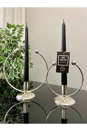 Golden Horn Şamdan Mumluk Full Gümüş Kaplama Dekoratif Mumluk 2 Li ( Ikili ) Metal Paslanmaz Dolu - Mba Decor Metal Bending Art