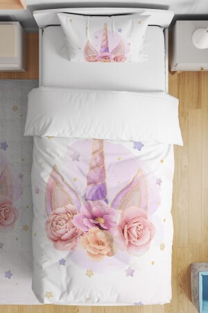 Golden Roses Unicorn Crown Patterned Single Baby Kids Bettwäsche-Set evnev00155 - Evpanya
