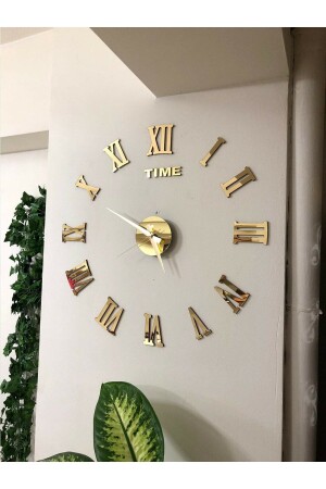 Goldene Plexiglas-Wanduhr mit römischen Ziffern und Bauch aus Holz, Wanddekoration, NT0B10886 - NT Handmade