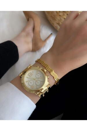 Goldene Unisex-Armbanduhr mit Stahlgehäuse und analoger Uhr İSTLİV78296129666 - İSTLİV