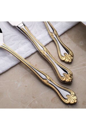 Goldenes Lalezar 89-teiliges Gabel-Löffel-Messer-Set mit Lederbox 2016ST02122393 - Nehir