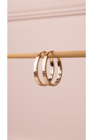 Goldfarbene Creolen mit flachem Muster 1. 6cm - Tufanlar Kuyumculuk
