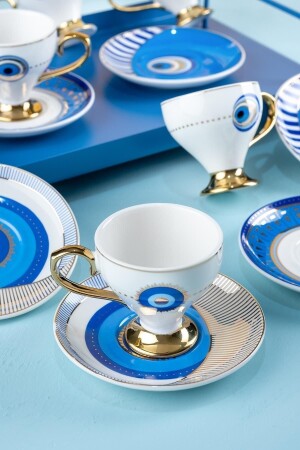 Goldfinch Blue Evil Eye Pattern 90 ml Porzellan-Kaffeetassen-Set für 6 Personen 0172 KAI-21-0172/12 - ACAR