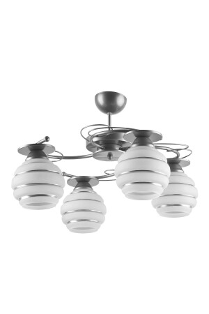 Goldina Modern Bedroom Gray Case Silvery Glass Living Room - Kitchen - Bedroom 4-Piece Chandelier GOLDİNAAVİZE - Fer Avize