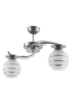 Goldina Modern Living Room - Kitchen - Bedroom Plate Gray Case Silvery Glass Double Chandelier GOLDİNAAVİZE - Modavize