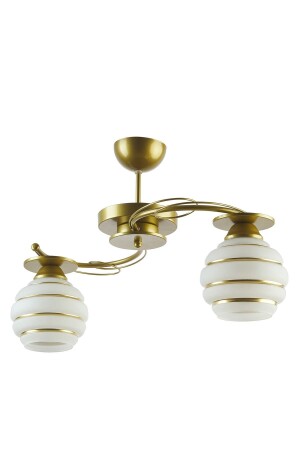 Goldina Modern Living Room - Kitchen - Bedroom Plofonyer Gold Case Silvery Glass Double Chandelier GOLDİNAAVİZE - Modavize