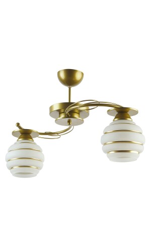 Goldina Modern Plofonyer Gold Case Silvery Glass Living Room - Kitchen - Bedroom 2-Piece Chandelier GOLDİNAAVİZE - Fer Avize