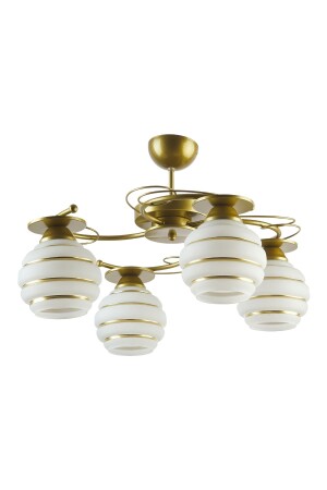 Goldina Modern Plofonyer Gold Case Silvery Glass Living Room - Kitchen - Bedroom 4-Piece Chandelier GOLDİNAAVİZE - Fer Avize