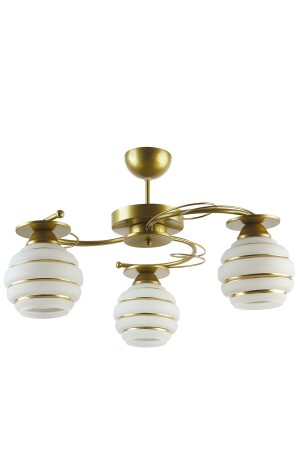 Goldina Modern Plofonyer Gold Kasa Simli Camlı Salon - Mutfak - Yatak Odası 3 Lü Avize - Fer Avize