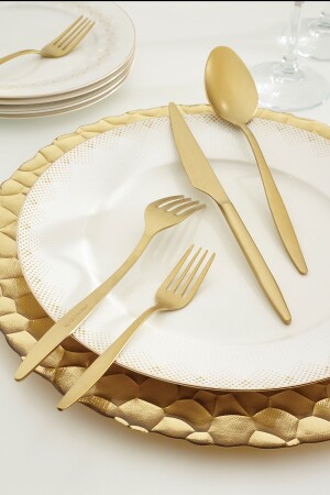 Goldinoks New Matte Gold 24 Piece Cutlery Set for 6 Persons 600. 15. 01. 1408 - Emsan