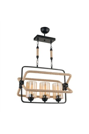Gondola 3 Piece Authentic Rustic Rope Black Chandelier GOND0L03-0100-S - Taşcan Aydınlatma