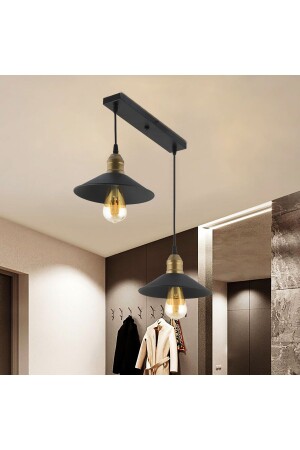 Gönen 2-Piece Black Row Modern Retro Pendant Lamp Retro Living Room Chandelier 3292-02-BL - Apliqa