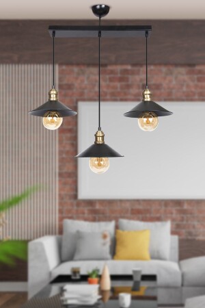Gönen 3-Piece Black Row Modern Retro Pendant Lamp Kitchen Retro Living Room Chandelier 3292-03-BL - Apliqa