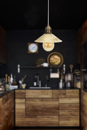 Gönen Single White Patinaed Modern Retro Pendant Lamp Kitchen Living Room Chandelier 3292-01-WH - Apliqa