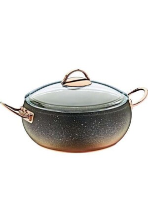 Granit 18x9cm tiefer Kugeltopf mit Glasdeckel Kupfer 3141bkr OMS. 0065 - Oms