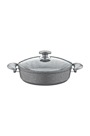 Granit 22x7,5 Cm Gri Pilav Tencere Cam Kapaklı 3310 OMS.0184 - OMS PASLANMAZ
