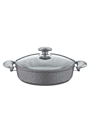 Granit 26x7,5 cm grauer Reistopf mit Glasdeckel 3310 OMS. 0043 - Oms