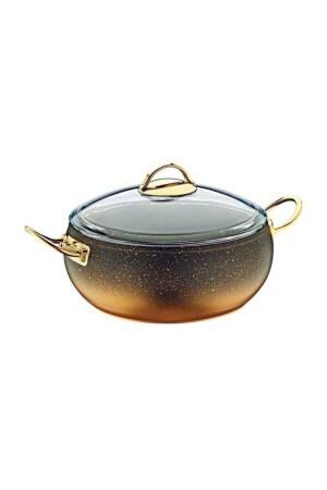 Granit 26x7cm Pilavlık Küre Tencere Cam Kapaklı Gold OMS.0076 - Oms