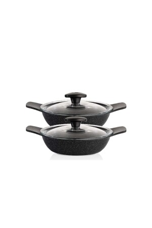 2-teiliges Kasserollen- und Pfannenset mit Deckel aus Granitguss / Grau - Thermoad