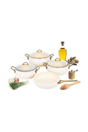 Granit-Kasserolle mit goldenem Griff, 4-teiliges Topfset K-544/99 - Özkent