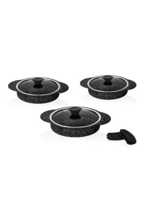 Granit Plus 3-teiliges Pfannenset mit Silikon Schwarz 3521 8681893335893 - Taç