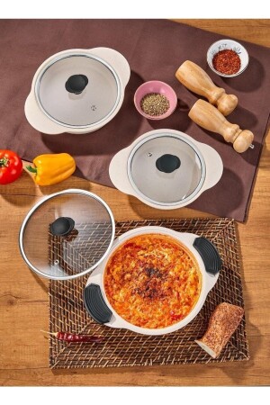 MNZ-Granit Plus 3-piece Saucepan Set وصل / سليكون القابل للإزالة كريم المكافأة TYC00853040305 - Taç