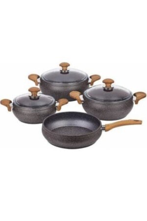 Granite Casserole Set Gray Wooden Handle wooden casserole - Özkent