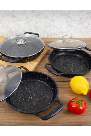 Granite Casting 3-Piece Pan Set 18-20-22 Cm Essenso With Lid taxaa - Blueeslife