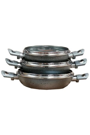 Granite Pan Set 3-Piece Granite Egg Pan with Glass Lid TYC00640233041 - Mehtap