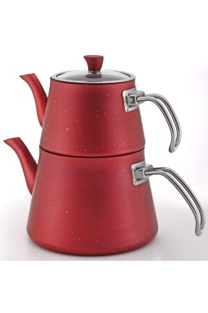 Granite Teapot Red Metal Handle - Zümrüt