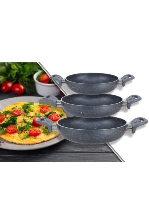 Granitta 18-20-22 cm Doppelgriff Grauer Granit 3-teiliges Omelett-/Bratpfannenset 182022CKG - DORA
