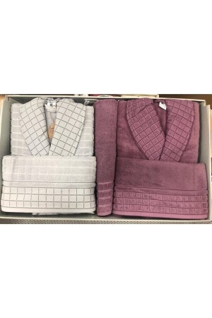 Graph Happy Family Bathrobe Set Plum - Gray - Özdilek
