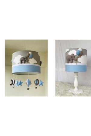 Grau Cloudy Elephant Blue Baby Kinderzimmer Kronleuchter Lampenschirm Set Avizeabajurtakım1 - atölye ay ışığı