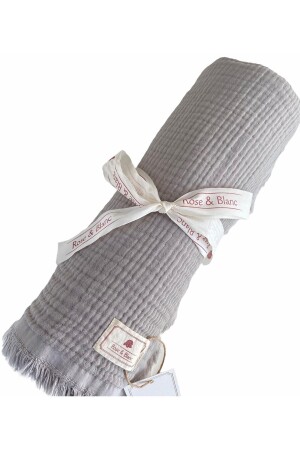 Graue 4-lagige Musselin-Baby- und Kinderdecke aus 100 % Baumwolle (110 x 120 cm) - Rose & Blanc