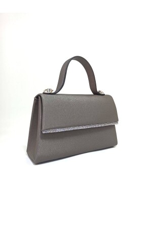 Graue Mini-Abendtasche für Damen aus Satin mit silbernen Steinaccessoires - Dizaynbag
