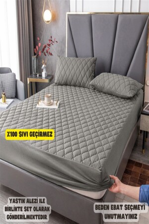 Grauer bunter Matratzenschoner aus 100 % flüssigkeitsbeständiger Baumwolle, gesteppte Matratze, Matratzenauflagen-Set mit Kissen GRİKFSGSET - Nart Home